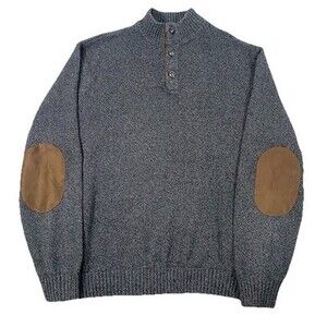 Ralph Lauren Mens Pullover Sweater 2XL Gray Elbow Patches 1/4 Henley Academia Ch